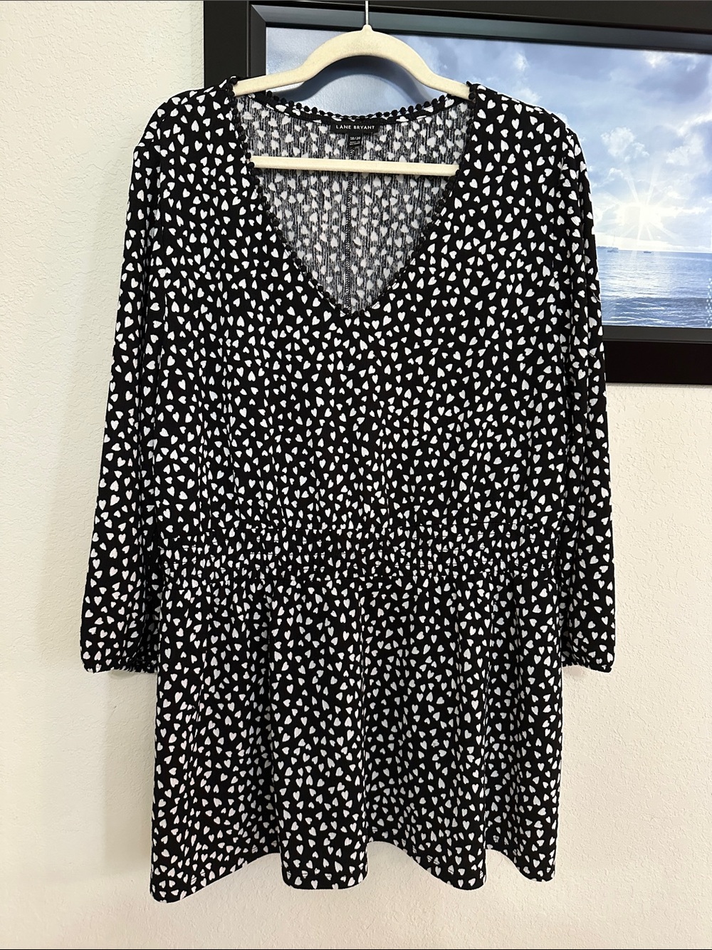 Lane Bryant Black & White Hearts Peplum Top 18/20